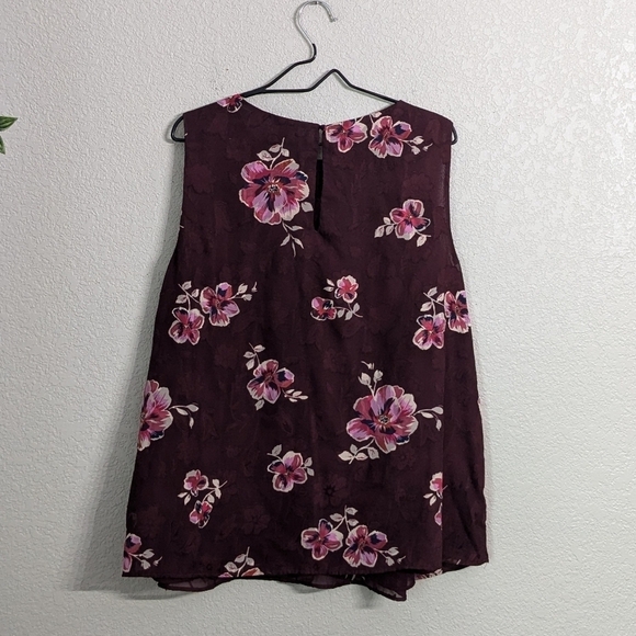 Torrid Burgundy Pink Floral Chiffon Tank Top Blouse Sleeveless Loose Fit Plus 2X - Picture 2 of 10
